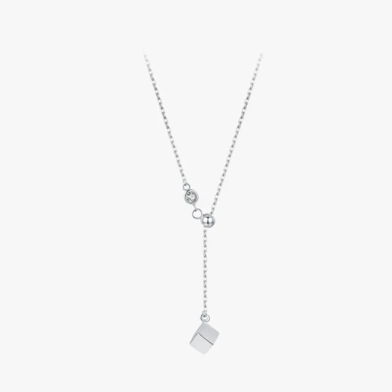 Square Pendant Cubic Zirconia Necklace Sterling Silver
