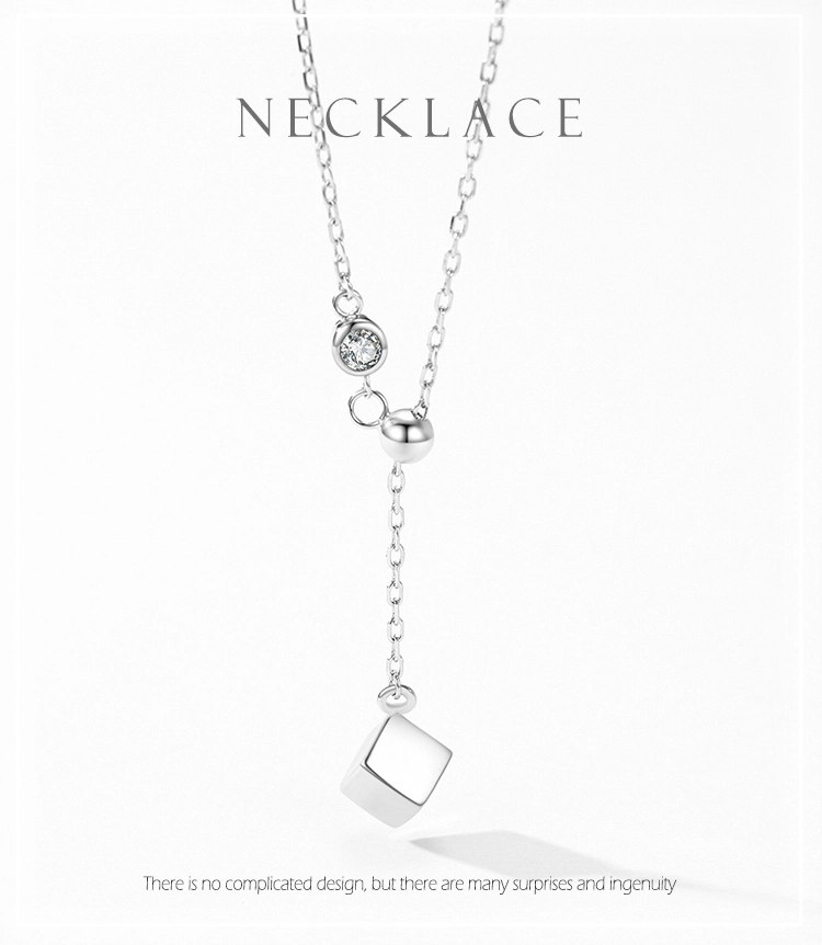 Square Pendant Cubic Zirconia Necklace Sterling Silver