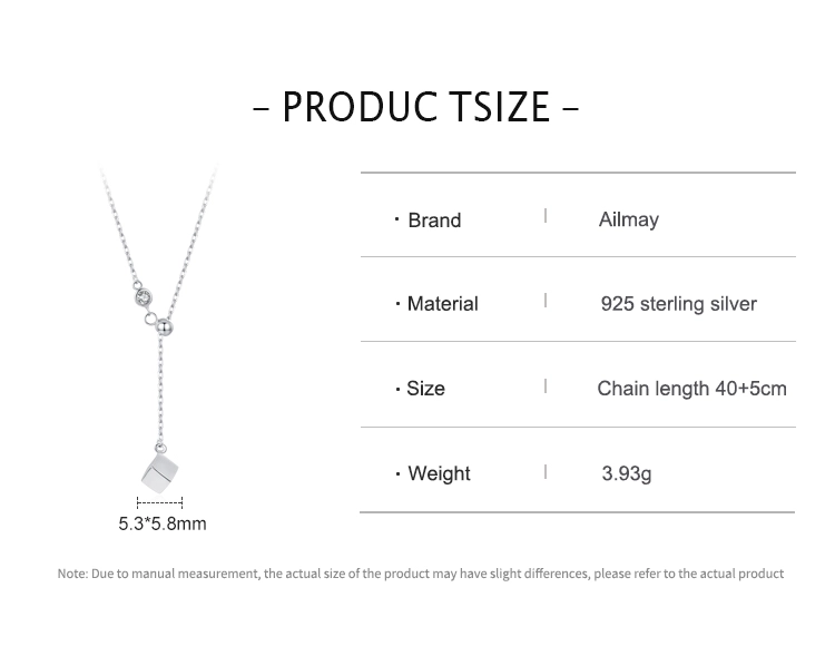 Square Pendant Cubic Zirconia Necklace Sterling Silver