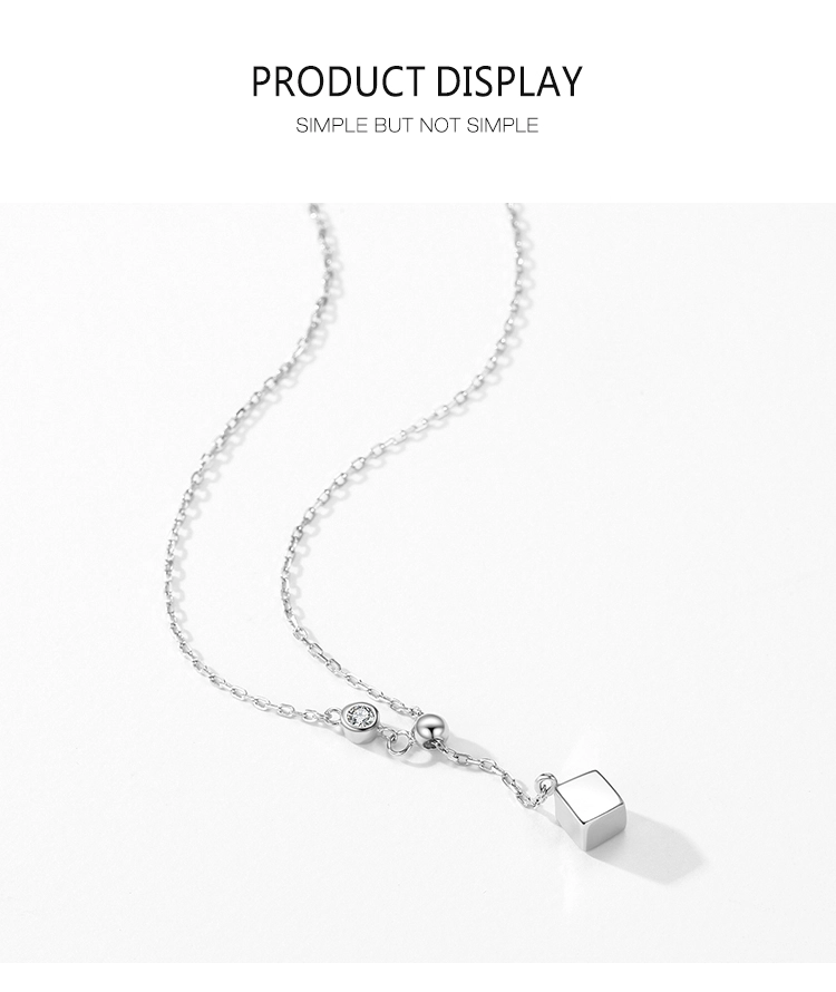 Square Pendant Cubic Zirconia Necklace Sterling Silver