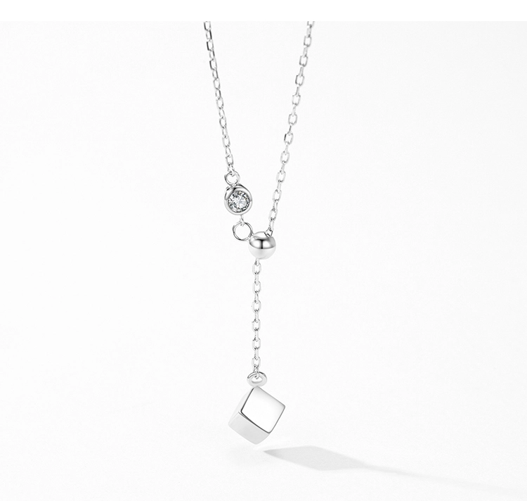 Square Pendant Cubic Zirconia Necklace Sterling Silver