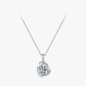 Sparkling Zircon Flower Pendant Necklace Sterling Silver