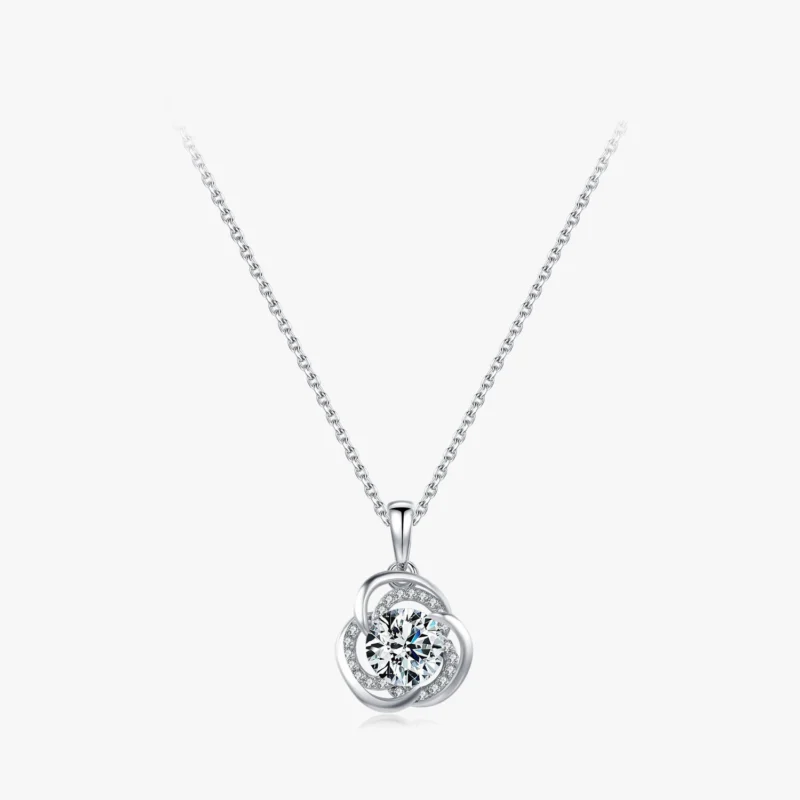 Sparkling Zircon Flower Pendant Necklace Sterling Silver