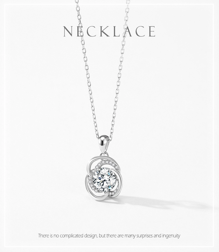 Sparkling Zircon Flower Pendant Necklace Sterling Silver