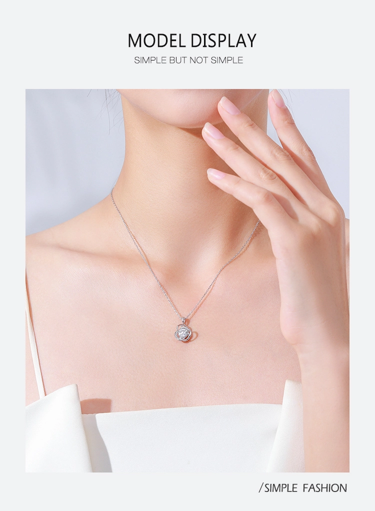 Sparkling Zircon Flower Pendant Necklace Sterling Silver