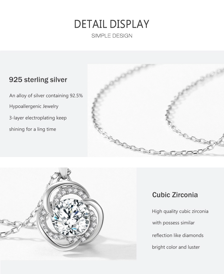 Sparkling Zircon Flower Pendant Necklace Sterling Silver