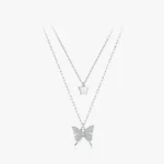 White CZ Butterfly Animal Double Layer Necklace Sterling Silver