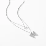 White CZ Butterfly Animal Double Layer Necklace Sterling Silver