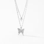 White CZ Butterfly Animal Double Layer Necklace Sterling Silver