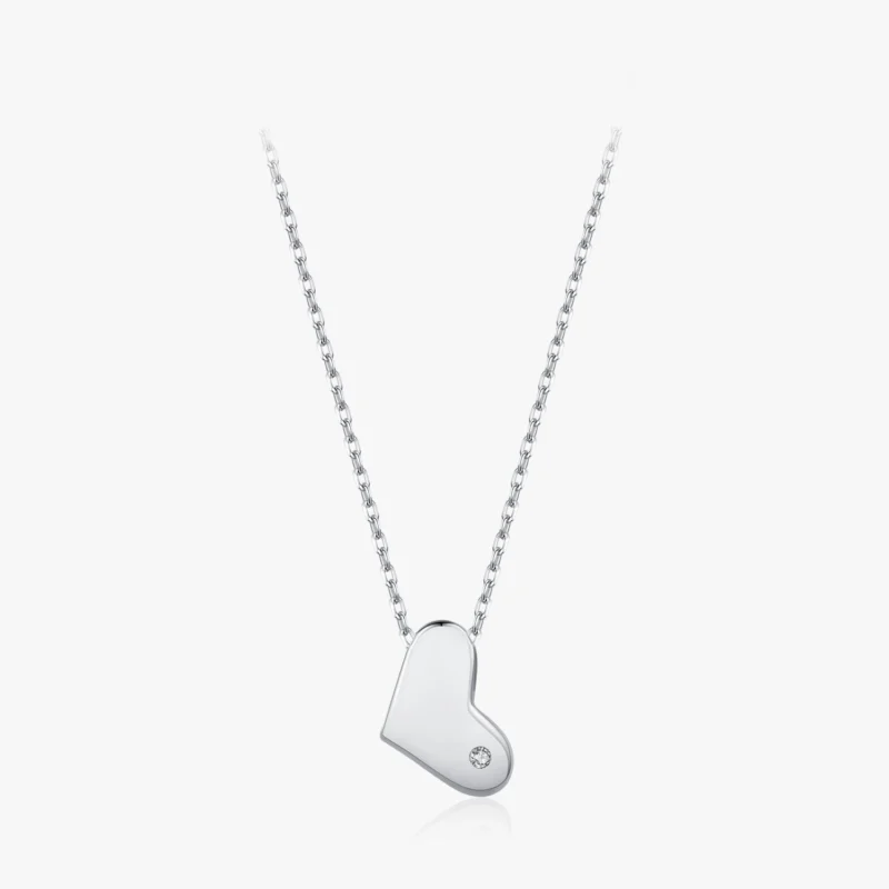 Classic Heart Clear CZ Pendant Necklace Sterling Silver