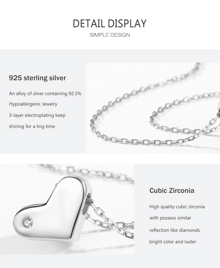 Classic Heart Clear CZ Pendant Necklace Sterling Silver