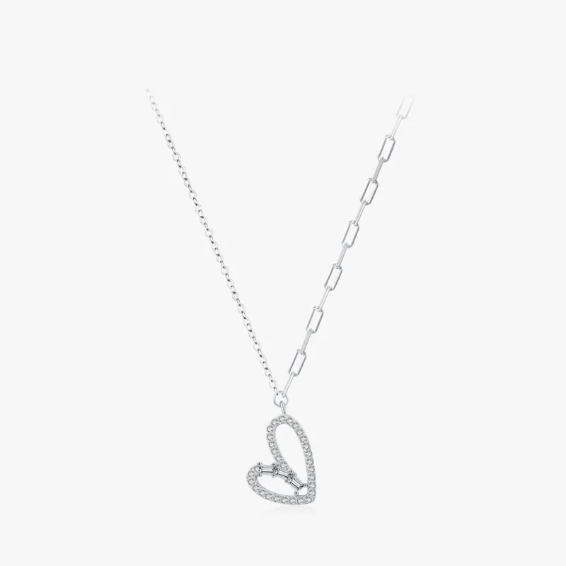 White Zircon Heart Shape Necklace Sterling Silver