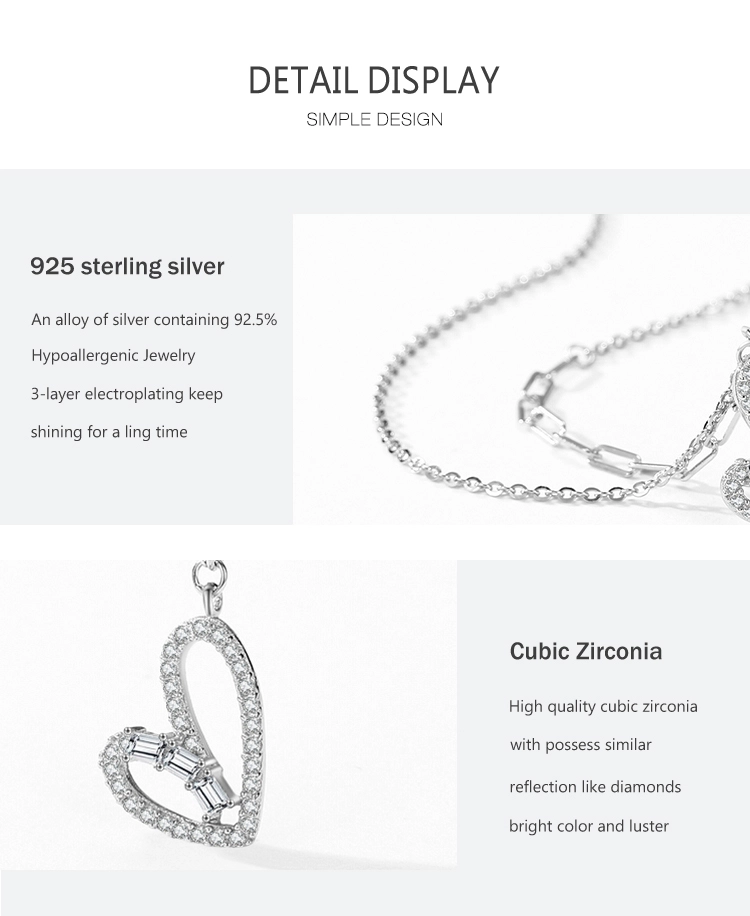 White Zircon Heart Shape Necklace Sterling Silver