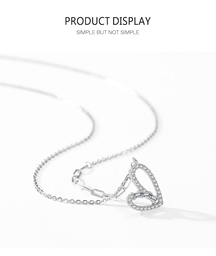 White Zircon Heart Shape Necklace Sterling Silver
