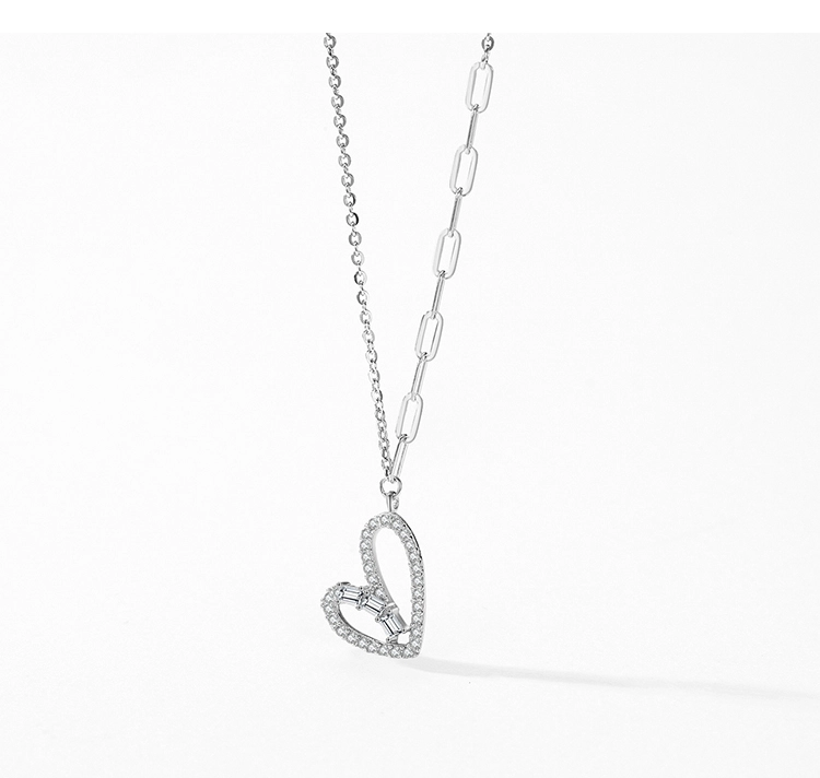 White Zircon Heart Shape Necklace Sterling Silver