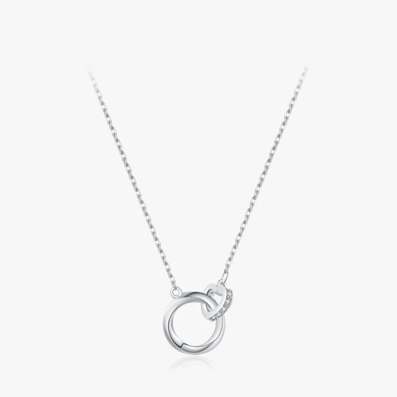 Zircon Romantic Heart Lock Design Necklace Sterling Silver