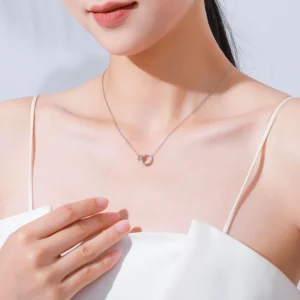 Zircon Romantic Heart Lock Design Necklace Sterling Silver