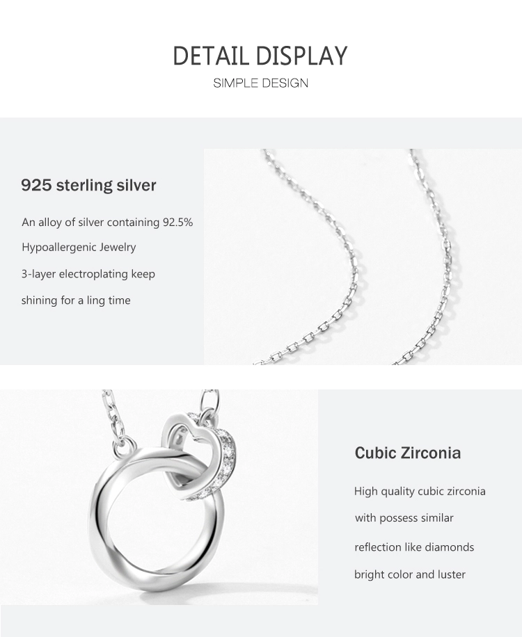 Zircon Romantic Heart Lock Design Necklace Sterling Silver