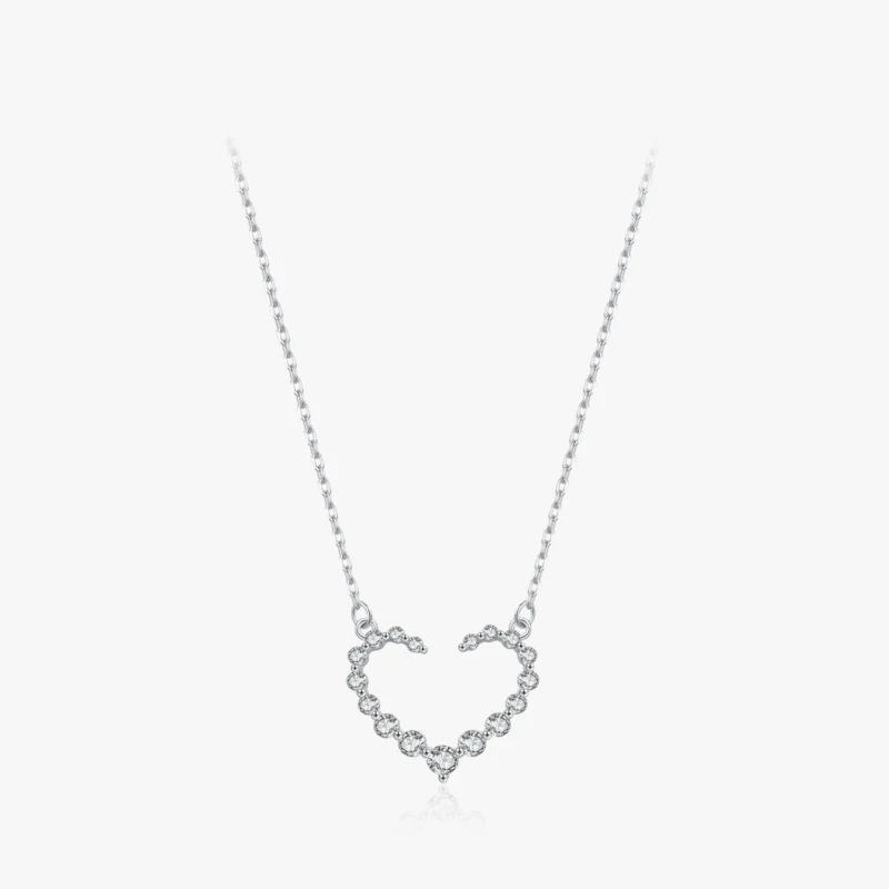 Heart Shape Cubic Zirconia Pendant Necklace Sterling Silver