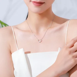 Heart Shape Cubic Zirconia Pendant Necklace Sterling Silver