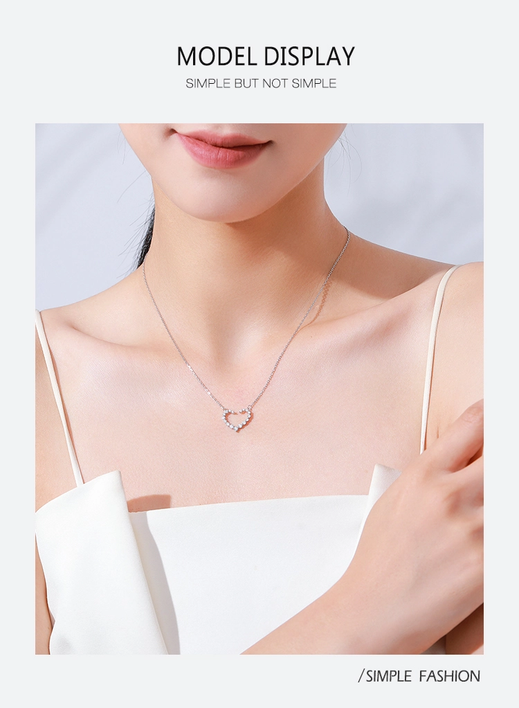 Heart Shape Cubic Zirconia Pendant Necklace Sterling Silver