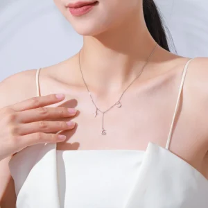 Charm Star and Moon Pendant Necklace Sterling Silver