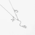 Charm Star and Moon Pendant Necklace Sterling Silver