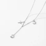 Charm Star and Moon Pendant Necklace Sterling Silver