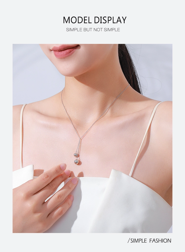 Round Ball Necklace Double Layer Necklace Sterling Silver