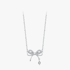 CZ Bowknot Pendant Necklace Sterling Silver