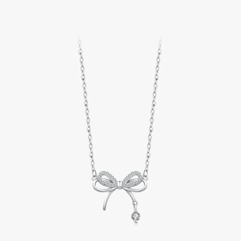 CZ Bowknot Pendant Necklace Sterling Silver