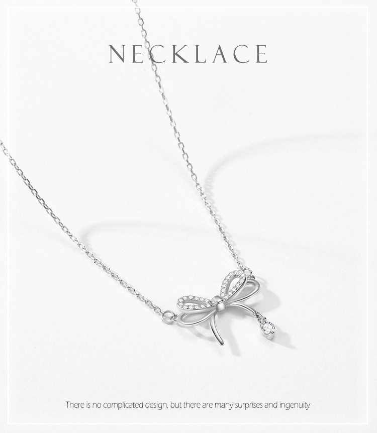 CZ Bowknot Pendant Necklace Sterling Silver