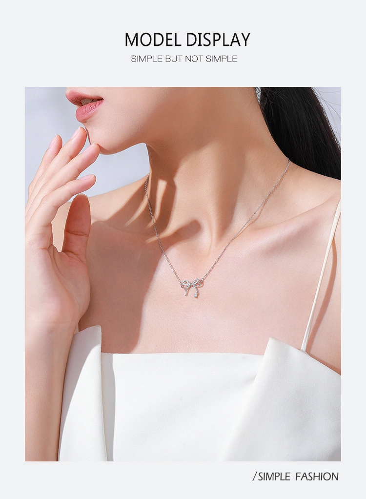 CZ Bowknot Pendant Necklace Sterling Silver
