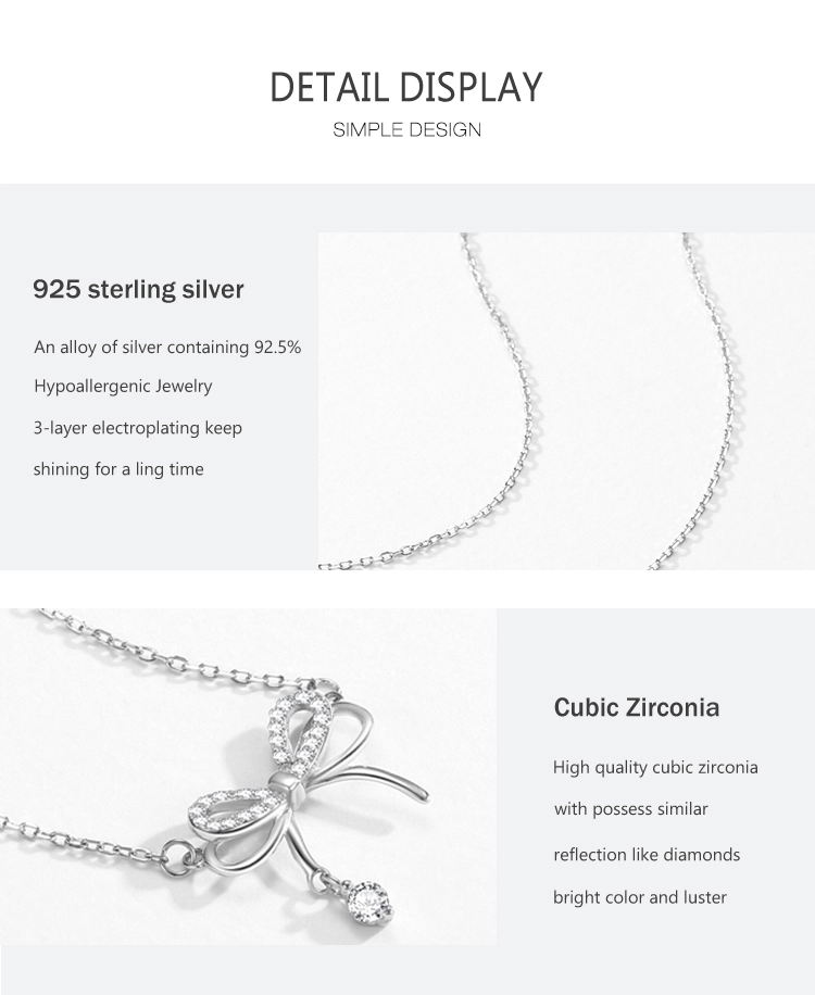 CZ Bowknot Pendant Necklace Sterling Silver