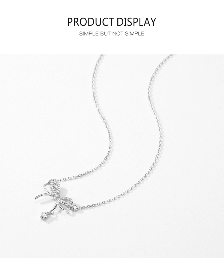 CZ Bowknot Pendant Necklace Sterling Silver