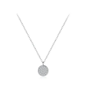 Simple Round White Zircon Pendant Necklace Sterling Silver