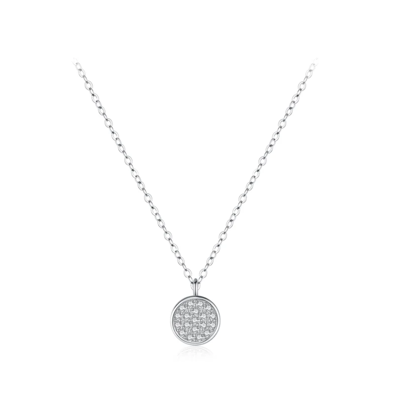 Simple Round White Zircon Pendant Necklace Sterling Silver