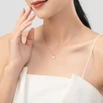 Simple Round White Zircon Pendant Necklace Sterling Silver