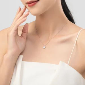 Simple Round White Zircon Pendant Necklace Sterling Silver