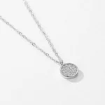 Simple Round White Zircon Pendant Necklace Sterling Silver