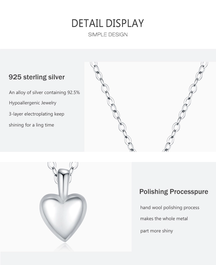 Romantic Heart Pendant Necklace Sterling Silver