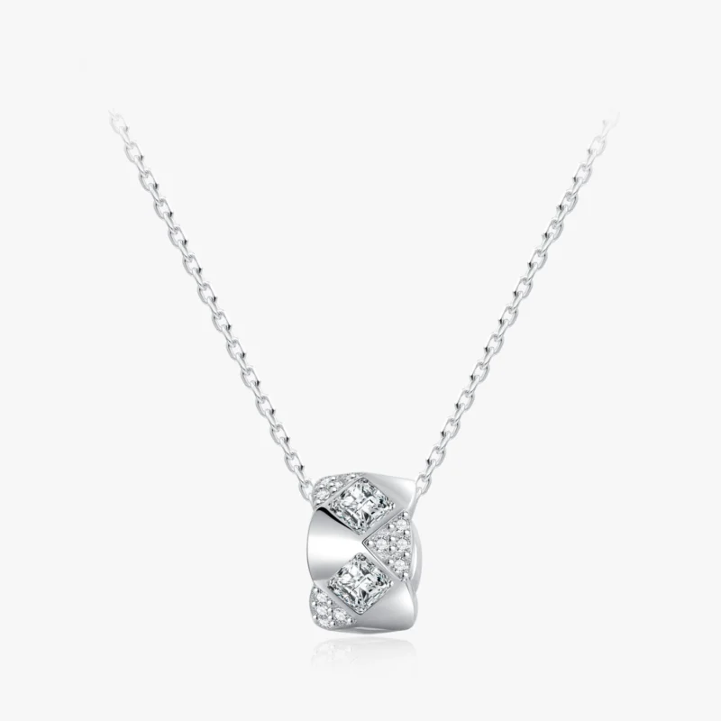 Geometric Cut Sparkling CZ Pendant Necklace Sterling Silver