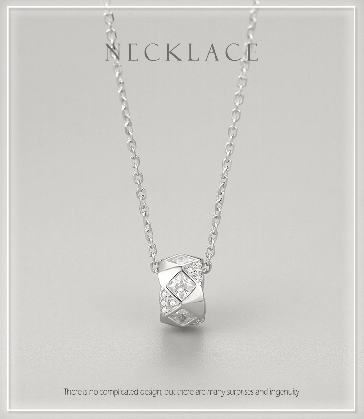 Geometric Cut Sparkling CZ Pendant Necklace Sterling Silver