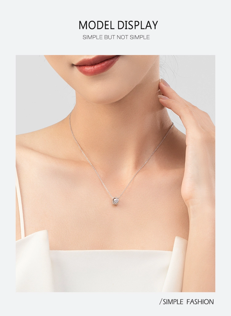 Geometric Cut Sparkling CZ Pendant Necklace Sterling Silver