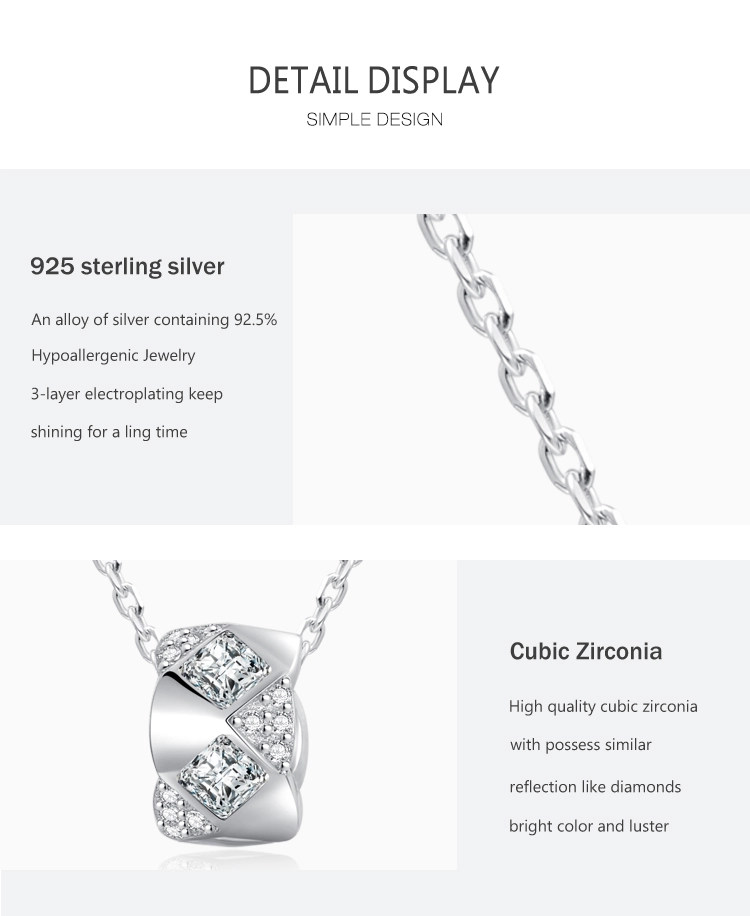Geometric Cut Sparkling CZ Pendant Necklace Sterling Silver