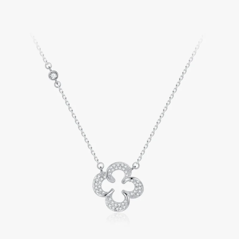 CZ Lucky Clover Leaves Pendant Necklace Sterling Silver