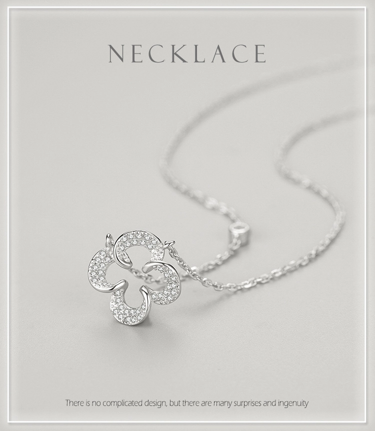 CZ Lucky Clover Leaves Pendant Necklace Sterling Silver