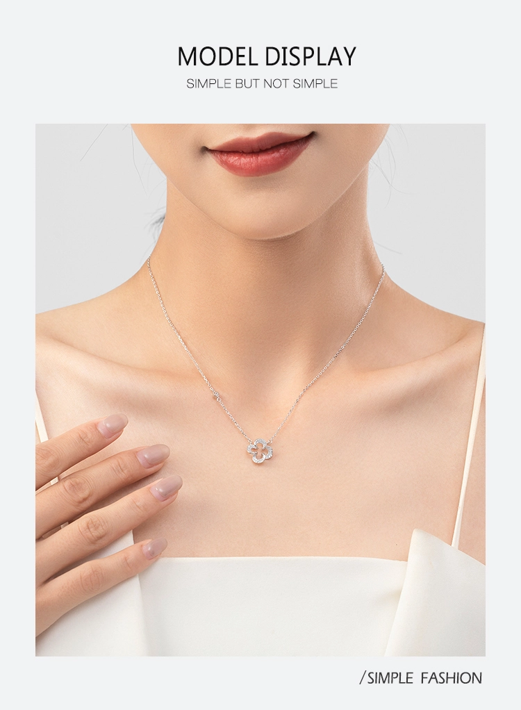 CZ Lucky Clover Leaves Pendant Necklace Sterling Silver