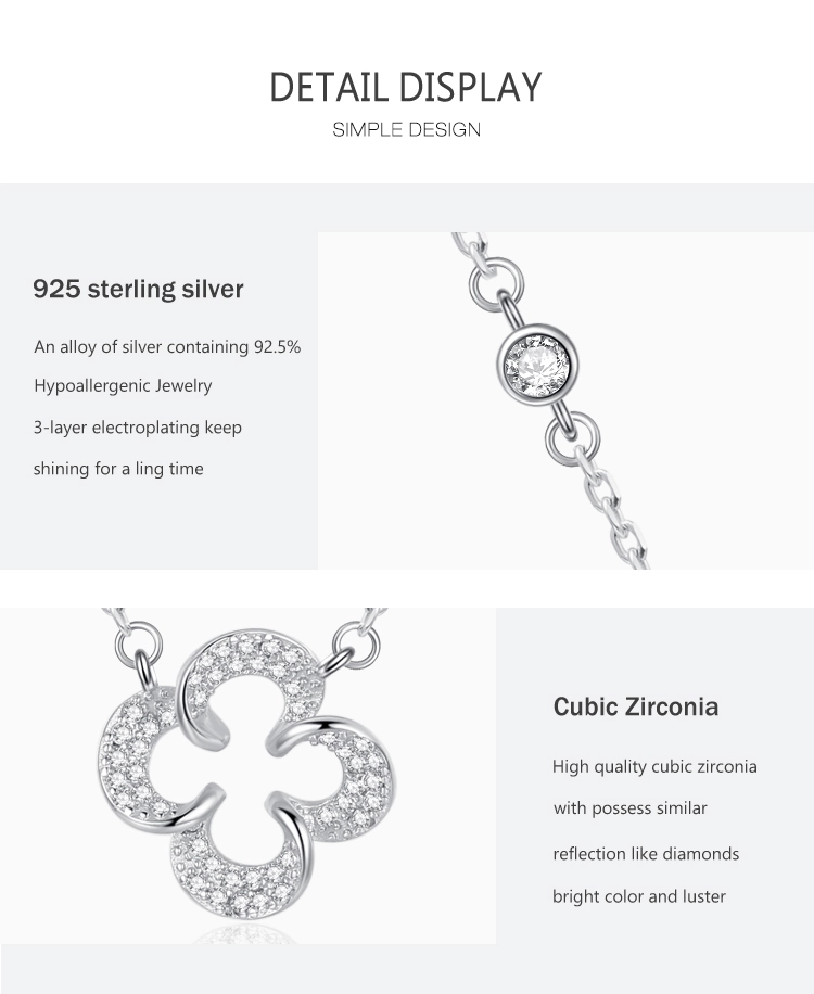 CZ Lucky Clover Leaves Pendant Necklace Sterling Silver