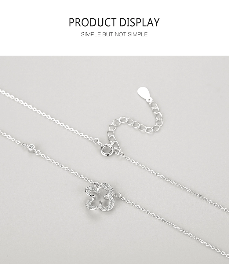 CZ Lucky Clover Leaves Pendant Necklace Sterling Silver